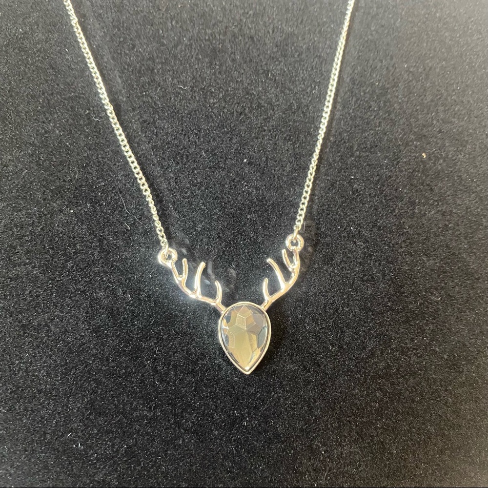 Grey Teardrop Crystal Deer Antler Necklace